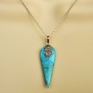 Turquoise sterling silver spike necklace 18 inch chain